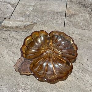 Vintage Jeanette Carnival Glass Marigold Shamrock/Leaf Shaped  7"x 6" Candy Dish